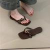 Niche design sense sandals women wear 2025 summer retro belt buckle toe holiday beach flip-flops women