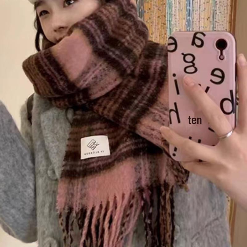 Hochwertiger Schal im koreanischen Stil mit Karomuster: Warmer, verdickter Kaschmir-ähnlicher Schal für Studenten und Paare