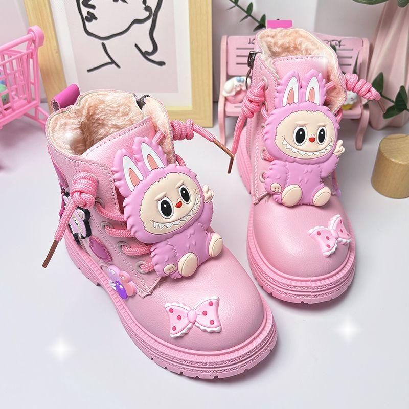 Girls' Fashionable Fleece Boots for Autumn and Winter Children's Princess Ankle Boots