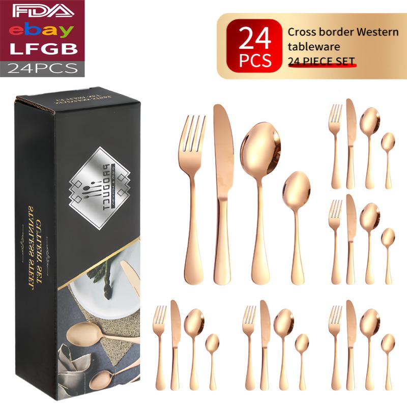 

Столовые приборы из нержавеющей стали, нож, вилка, ложка, набор столовых приборов, столовые приборы для западной кухни, 24 набора 24set розового золота