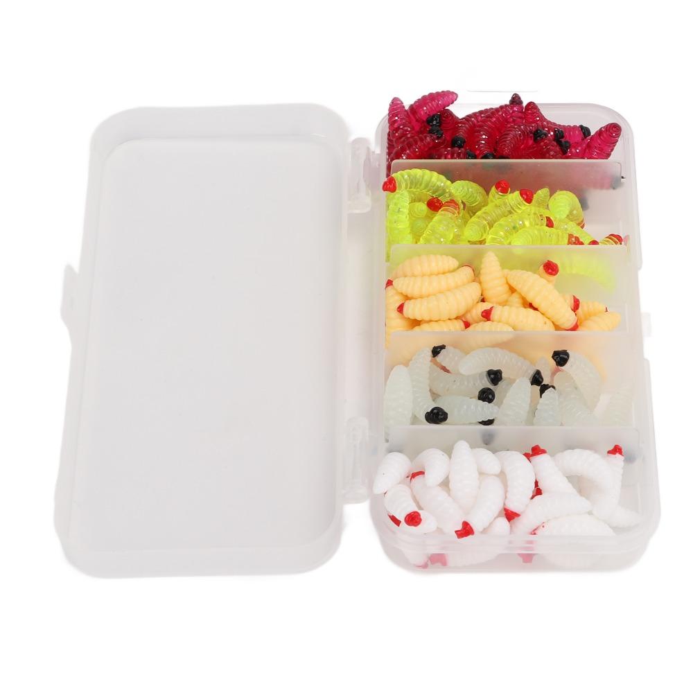 125PCS 2.4cm Bass Fishing Worm PVC Bread Worm Fishing Lure Durable Maggot Baits  Freshwater Fishing
