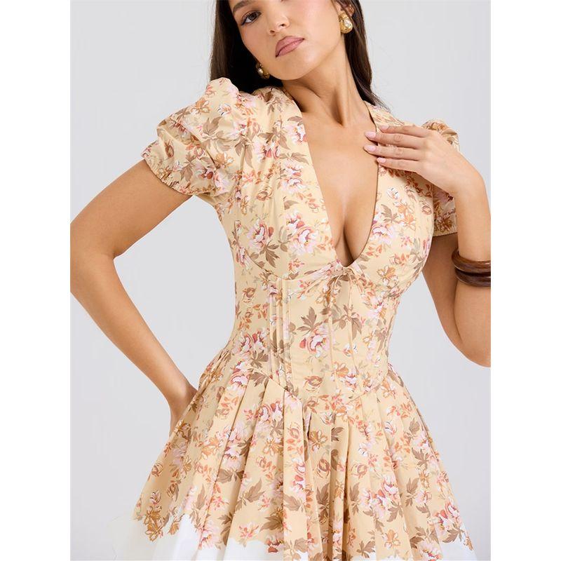 House of the Same Style French Style Pure Sweet Style V-neck Floral Mesh Pettiskirt Princess Dress Vacation Dress