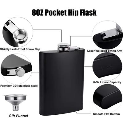 Camping Hip Flask 6 7 8oz Stainless Steel Black Hip Flask Set Leakproof Hip Flask with Funnel Alcohol Drinking Flask JT470