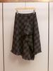 Autumn/Winter French Retro Plaid A-line Skirt with Irregular Frayed Edges