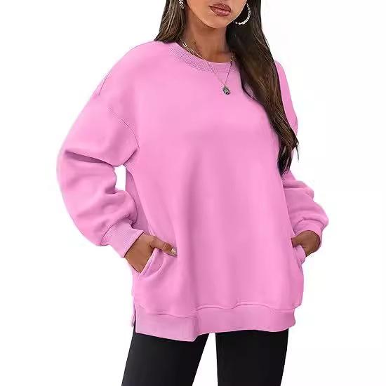 Women's Oversized Plus Velvet Round Neck Pullover Sweatshirt