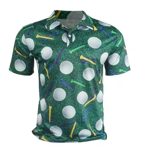 Men s casual golf printed short-sleeved polo shirt with colorful and fashionable neckline, suitable for summer short-sleeved polo shirt S