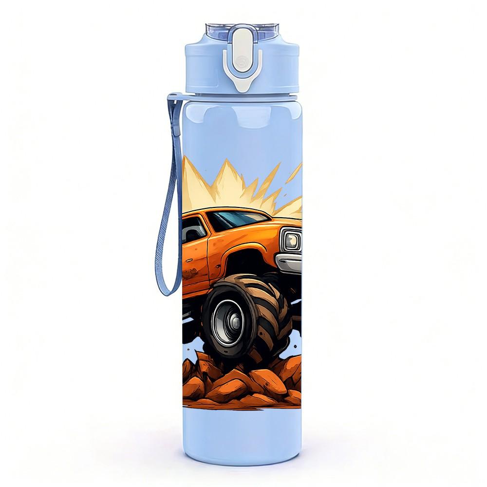 1PC Mud Monster Truck Offroad Print 750ml Color Plastic Sports Water Bottle Leakproof Flip Straw Lid Suitable for Sports Office Home Use