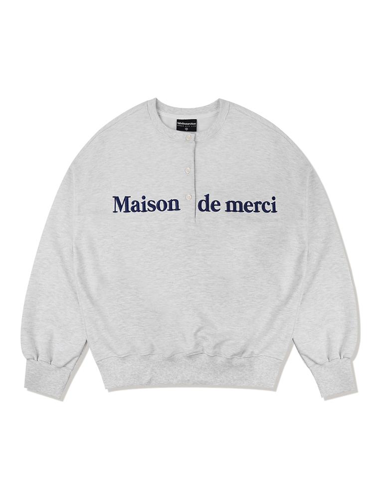 LA MAISON STUDIO Women'S Crop Classic Logo Embossed Embroidery Heavy Terry Henley Neck Ash Grey (Fcd3Ts708W)