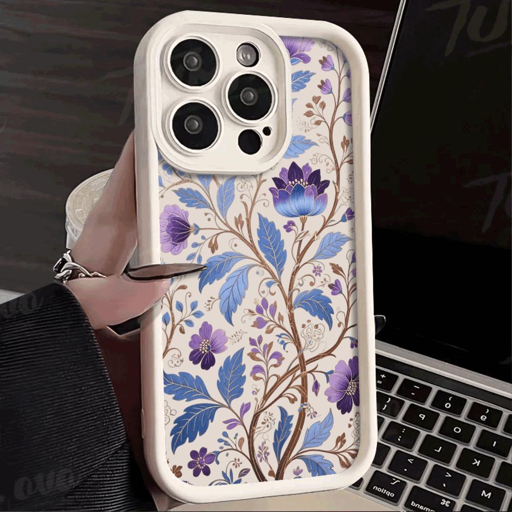 Blue and Purple Floral Pattern Phone Case for IPhone 14 15 16 Plus 13 12 11 16 Pro Max 12 Mini XS Max TPU Protect Cover