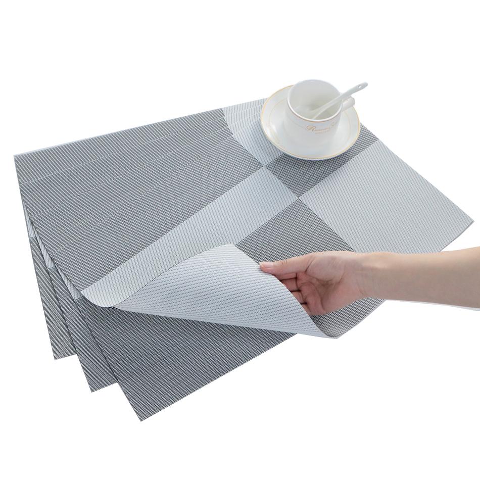 Set of 6 PVC Placemats Plastic Wipe Clean Heat Resistant Woven Vinyl Non Slip Washable Rectangle For Dinner Table Wedding Decor