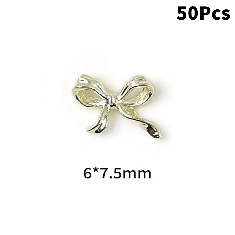 

[JN] 50Pcs Gold Silver White Metal Alloy Ribbon Bowknot Nail Charm 3D Luxury Metal Bow Manicure Part Manicure Accessory