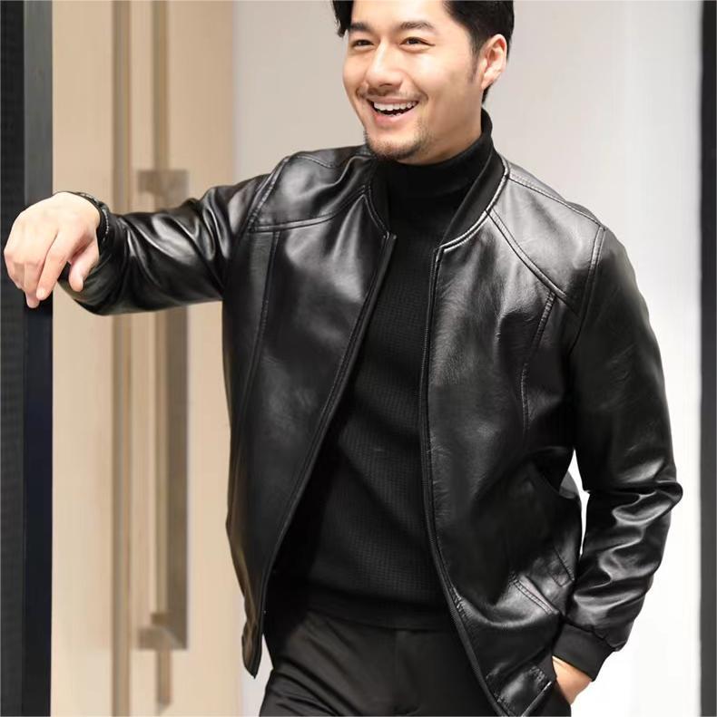 Kuaishou Douyin Men's Autumn/Winter Baseball Collar Leather Jacket – Thin Stand Collar Casual Coat