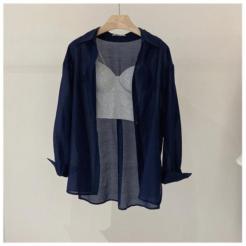 Shirts Women Thin Summer Long Sleeve Loose Sheer Soft