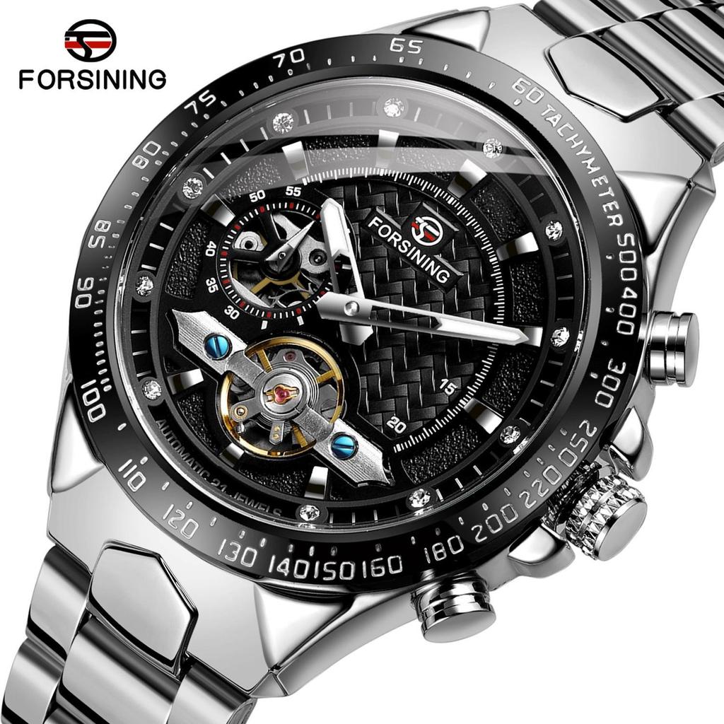 Forsining Automatic Mechanical Men Wristwatch Hollow Sport Male Luxury Tourbillon Watch Independent Seconds Dial Wristwatch
