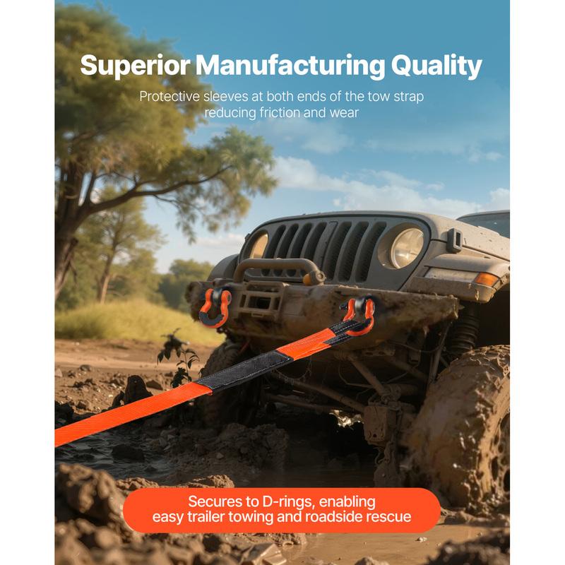 SucceBuy Heavy Duty Tow Strap Recovery Kit Tree Saver Winch Strap, Triple Reinforced Loop & Protective Sleeves for Truck SUV ATV