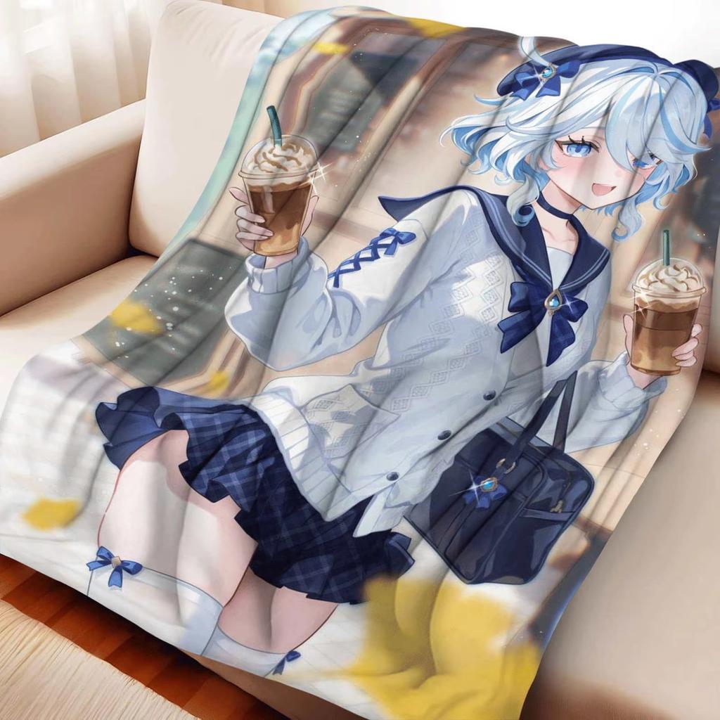 Game Gesnhin Impact Furina Cartoon Flannel Blanket Cover Warmth Soft Anime Blanket Multifunctional Decor Universal Blankets