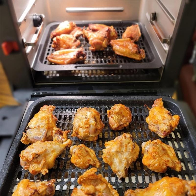 QX2E 2x/set Air Fryer Grill Pan Nonstick Baking Replacement Tray Square Oven Pan Square Grill Plate Cooking Tray Rack Kitchen