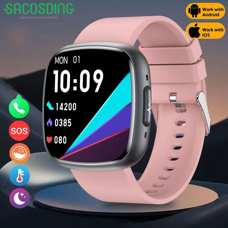 Orologio intelligente SACOSDING con display AMOLED curvo da 1,95'', supporto NFC, Bluetooth, chiamate, monitoraggio della salute, IP67, impermeabile, per uomo e donna
