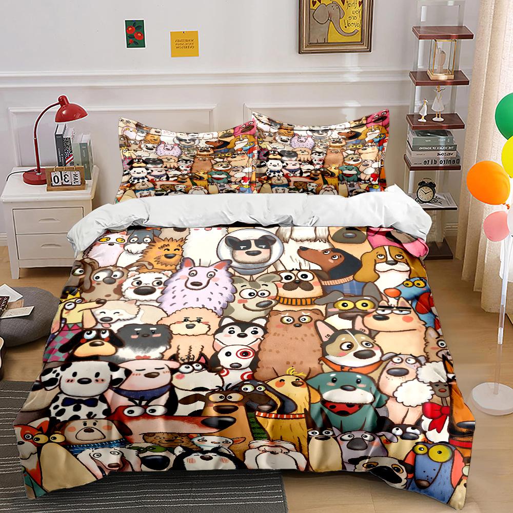 Cartoon dogs collection Bedding Set for Kids Luxury Gift 3pcs Digital Print Comforter Set Soft Comfortable Breathable for gifts