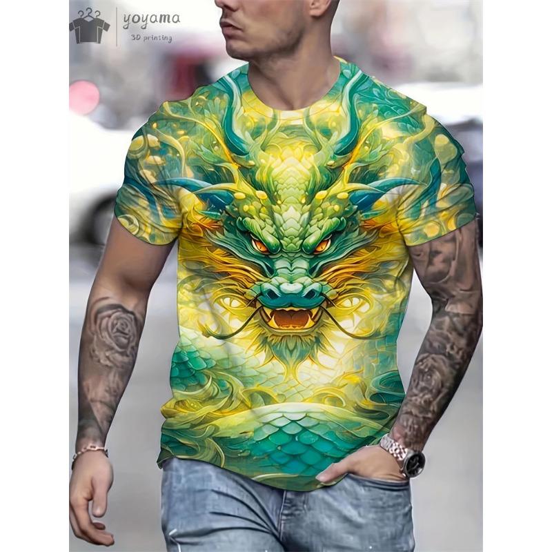 Fashion Personality Men T-Shirt Dragon Pattern 3D Printed Harajuku Street Short Sleeve O Neck T Shirts Oversized Tee Casual Tops