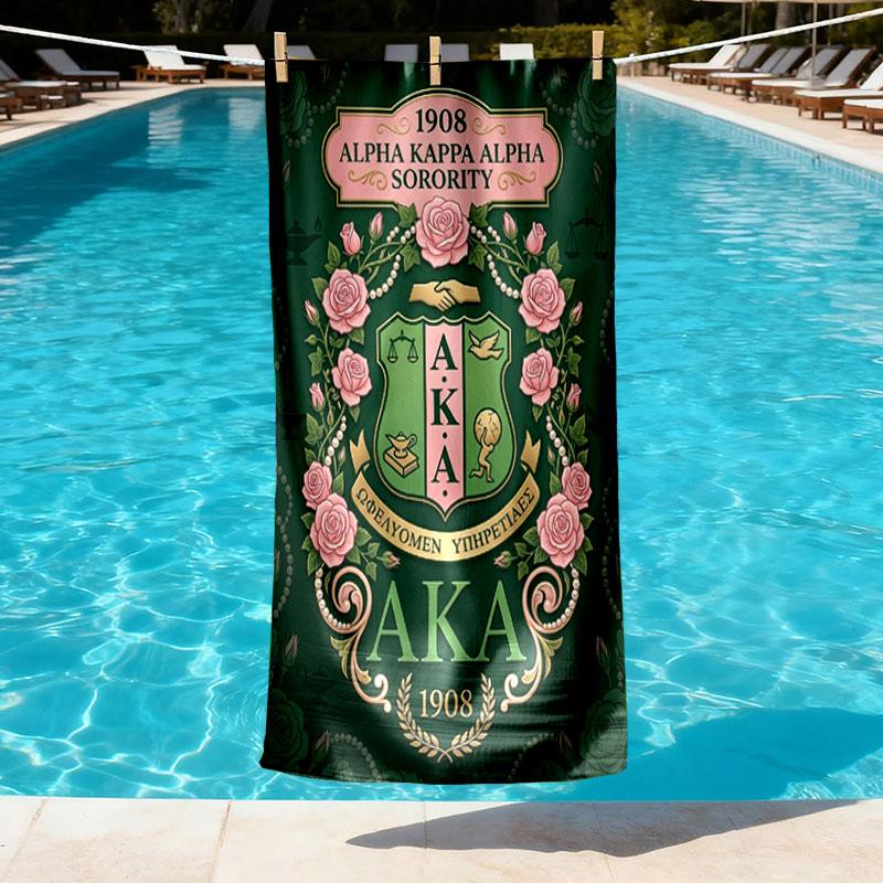 Alpha Kappa Alpha Print Beach Towel Design, Soft, Lightweight. for Home Bathroom, Spa, Pool, Yoga, Surfing, Camping, Gift for Family, Friend