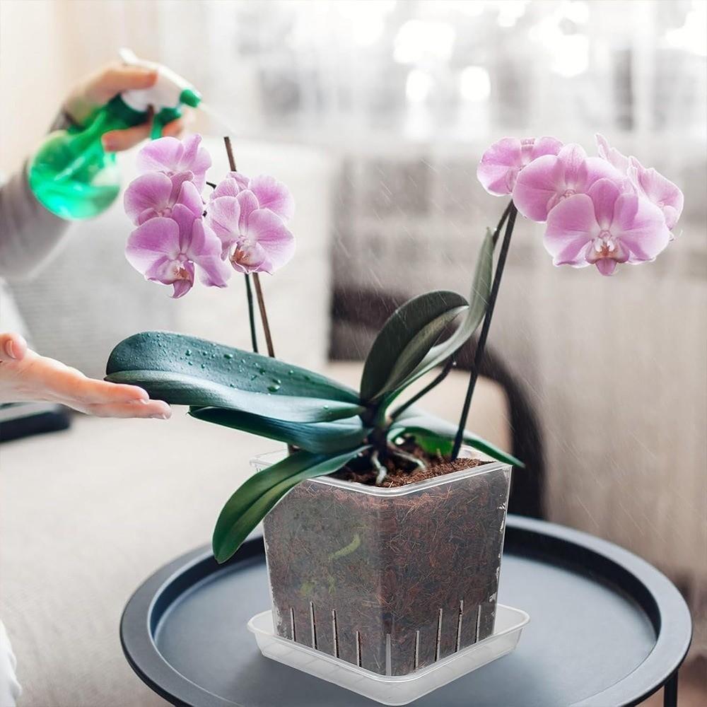 Square Clear Flower Pots Ventilated Drainage Holes Root Control Pot Breathable Seedling Cups with Trays Prevent Root Rot