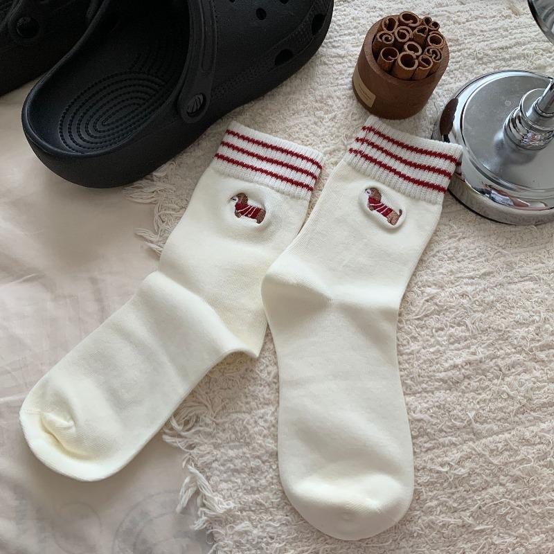 

Женские осенние новинки, носки из хлопка с вышивкой в горошек и полоску, милый пес-такса в трубе, сочетание цветов 1 pair