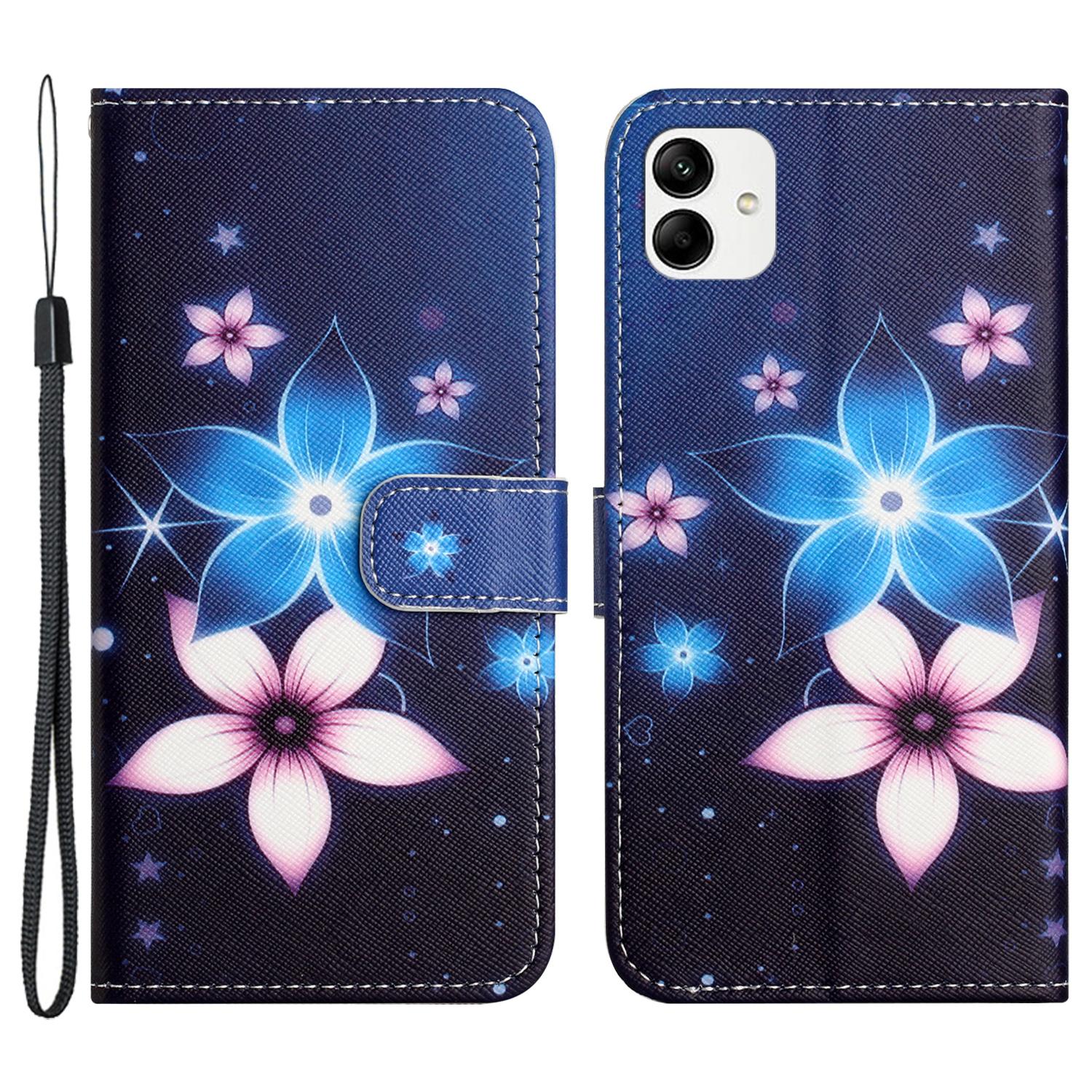 

For Motorola Moto G14 4G 3D Pattern Printing Leather Phone Case Stand Wallet Cover with Strap Blue Flower