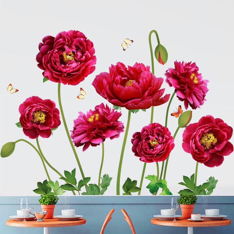 Romantischer Rosenblumen Wandaufkleber Selbstklebend Kreative Tapete Schlafzimmer Dekoration Eingang Sofa Kunst Abziehen und Aufkleben