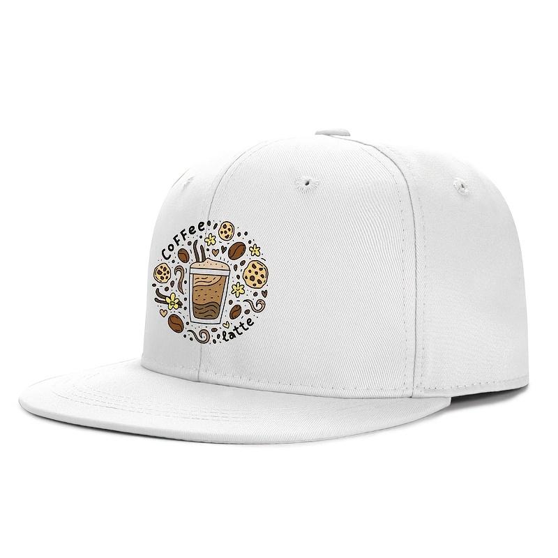 Coffee Latte Beans Flowers Cookies Graphic Print Flat Brim Baseball Cap Casual Street Sun Protection Adjustable Snapback