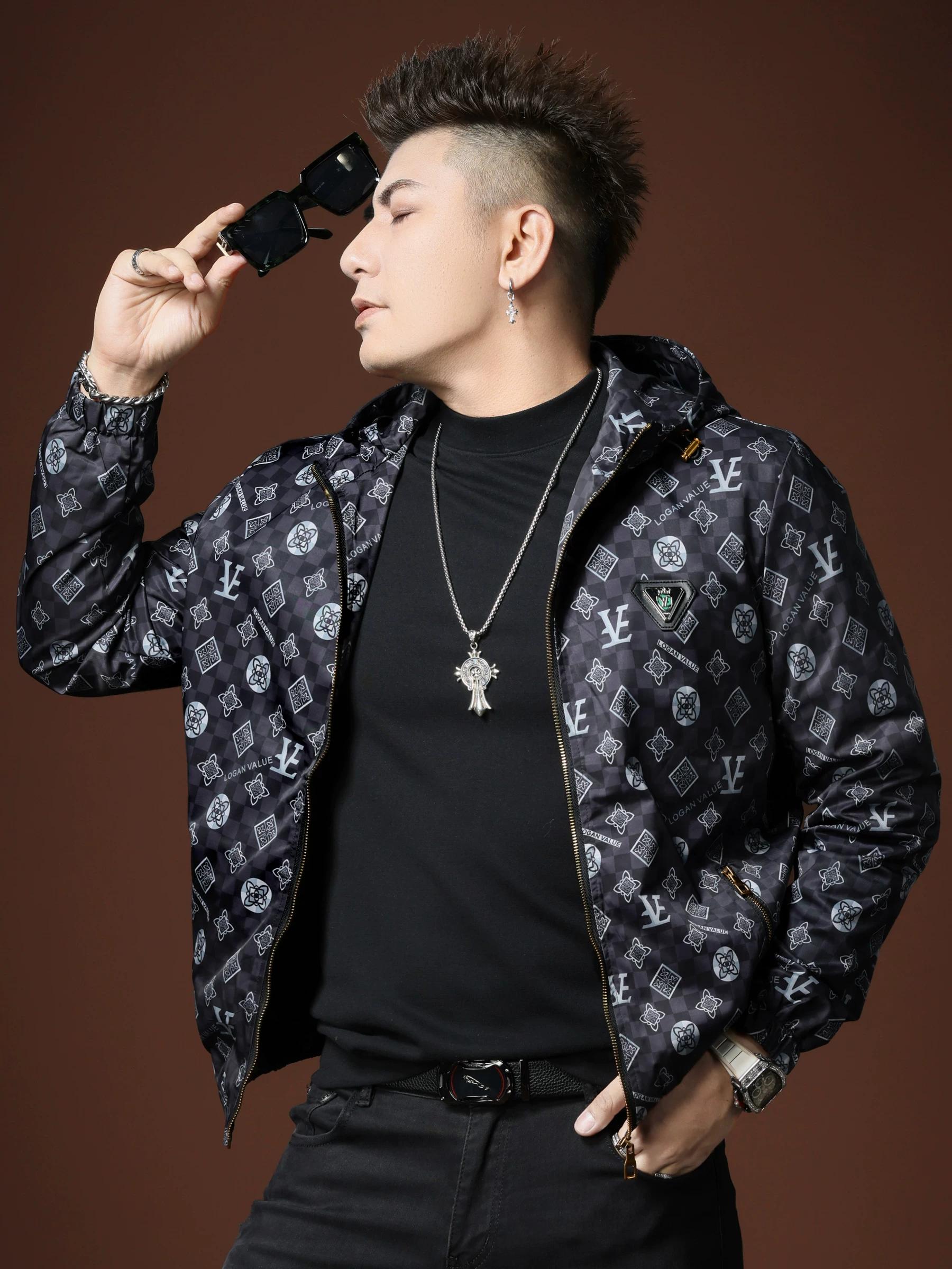 

European Station Autumn 2025 New High-End Trendy Brand Printed Hooded Jacket Men s Casual Jacket Men s Top Clothing L (57.5-65kg) чёрный