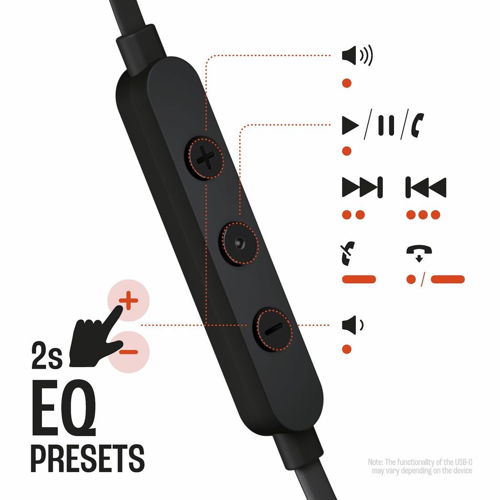 JBL TUNE310C Wired In-Ear Earphones USB Type-C 96kHz/24bit DAC Microphone 3-Button Remote Flat Cable 3 Equalizers Hi-Res 9mm Driver Black