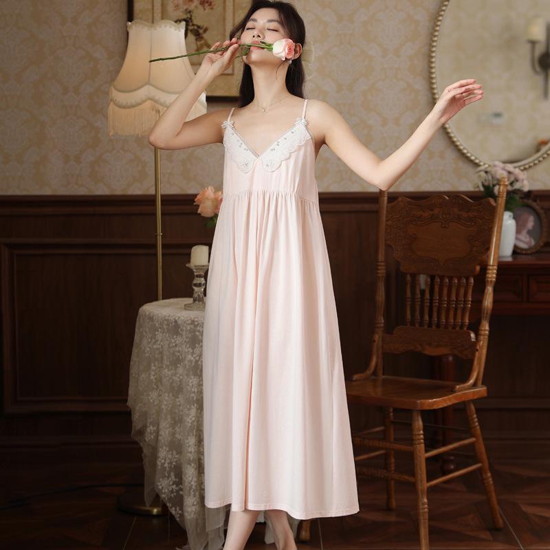 Women's Summer Lace Nightgown with Chest Pad - Wearable As Homewear or Dress