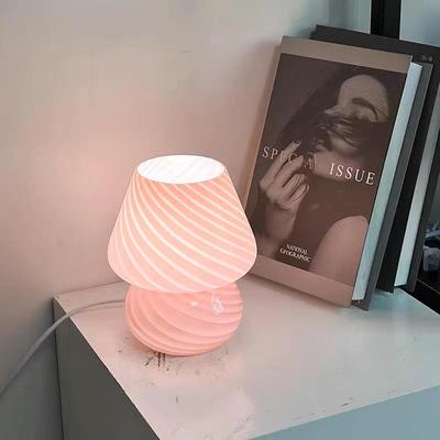 Mushroom Glass Desk Lamp Vintage Striped Small Decor Glass Table Bedside Led Lamp Lights Ambient Light Girl Bedroom Livingroom