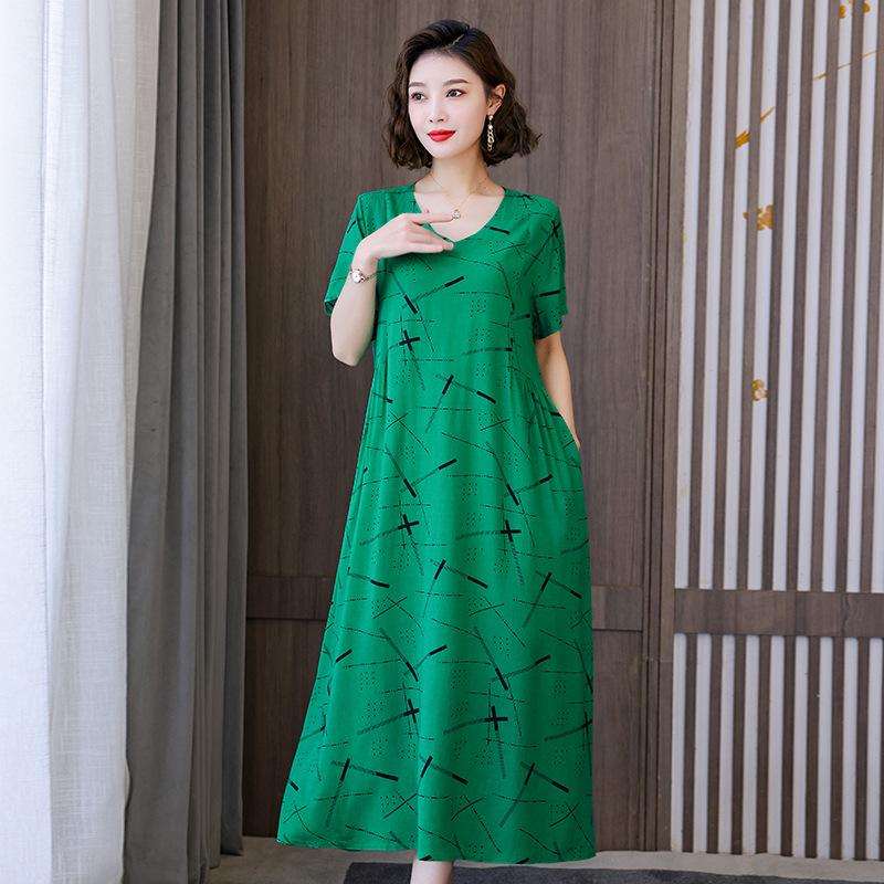 2023 Bavlněné tištěné letní šaty s kontrolou bříška plus size pro ženy středního věku a starší