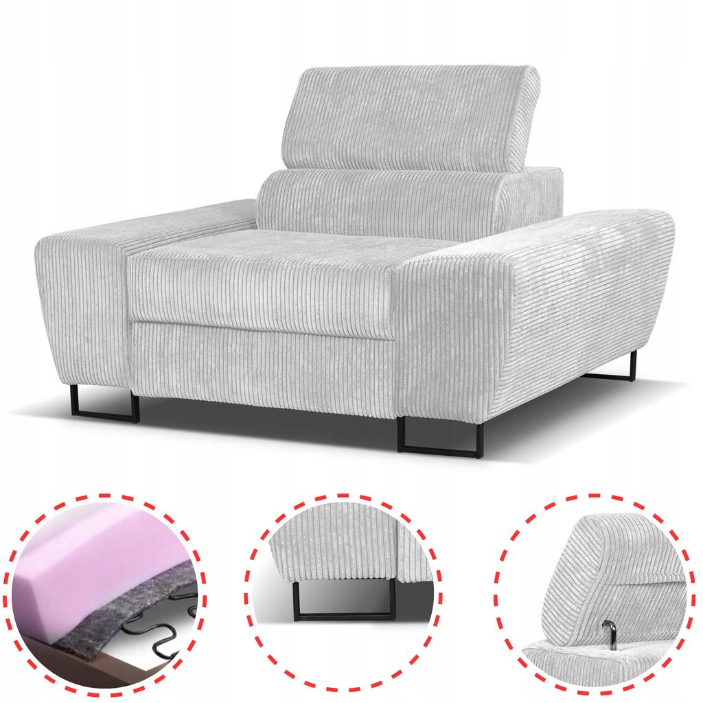 Sessel Savio Wohnzimmer Family Möbel j.grau Cord reg Kopfstütze