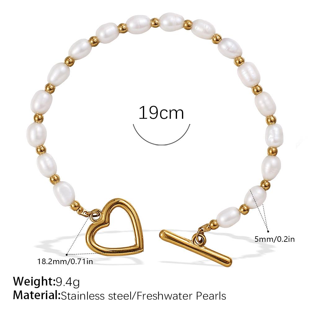 Stainless Steel Freshwater Pearl OT Buckle Necklace Bracelet Set Simple Gold Plated Necklace Bracelet