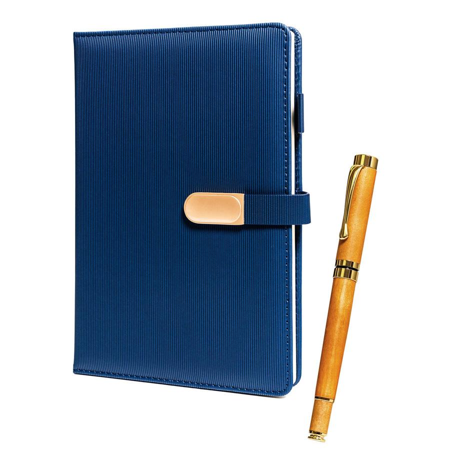 Gift Set: Elegant, Navy Blue A5 Lined Notebook and Pen with Black Refill - Peterson