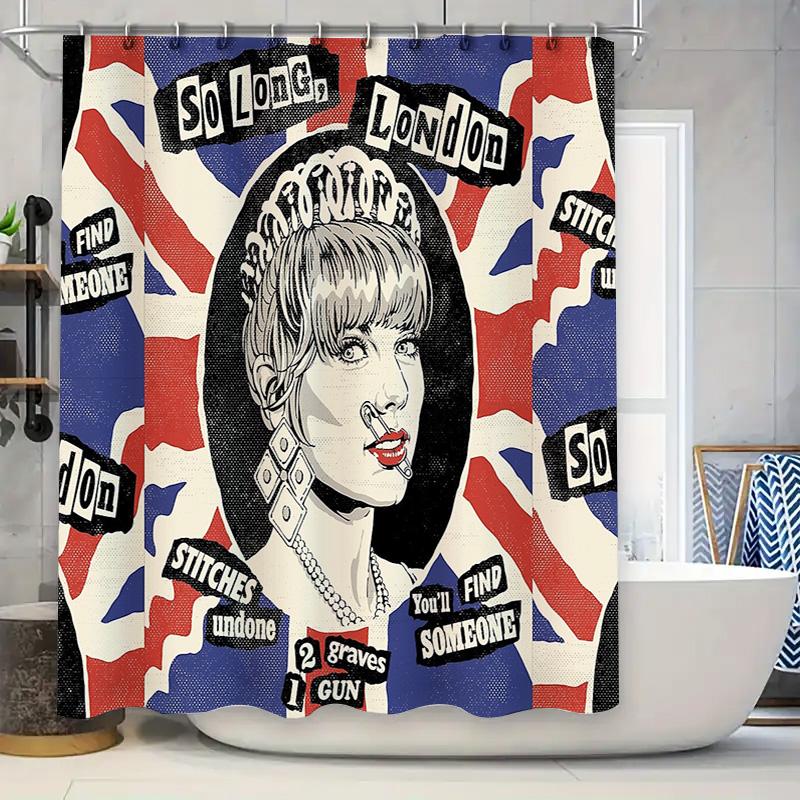 

Vintage British Punk Rock Queen Shower Curtain Skull Roses Dark Goth Decor Bathroom Set Grunge Aesthetic Home Textile W60H190(CM)-1 Pcs
