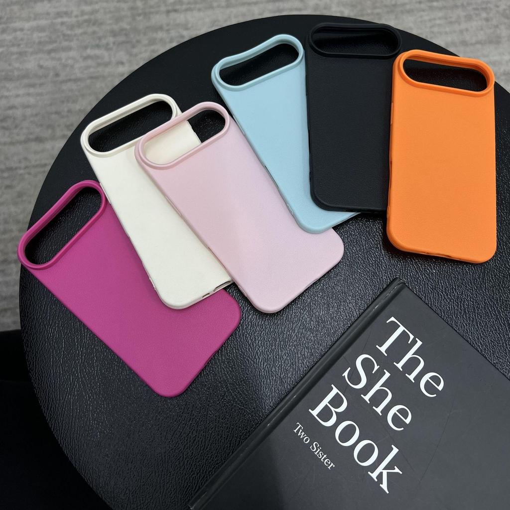 Litschi-Maserung Dopamin-Farbe Weiche Hülle für Apple 17, 16 und 14 Pro Max - Minimalistisches Design mit großem Loch