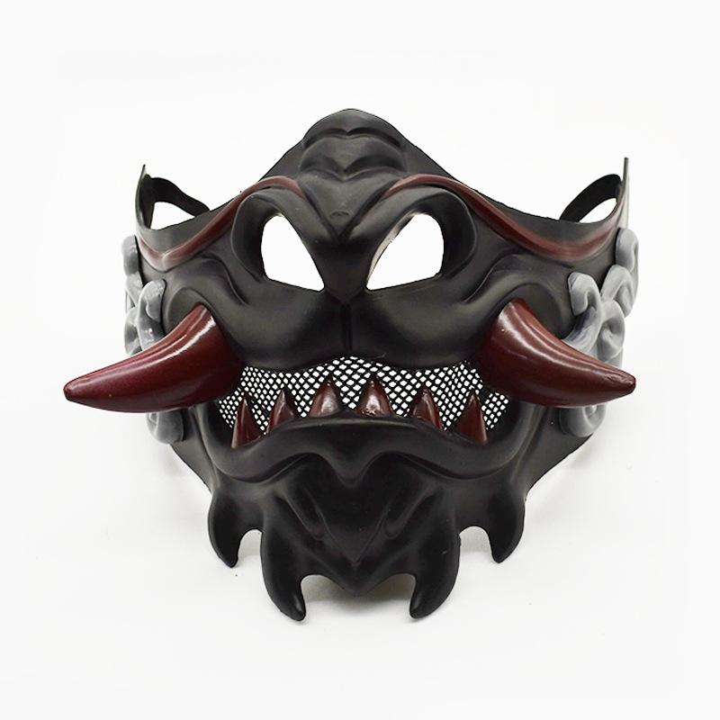 Half Face Japanese Mask Halloween Evil Devil Party Mask Toy Demon Samurai Mask Masquerade Party Wear Accessories