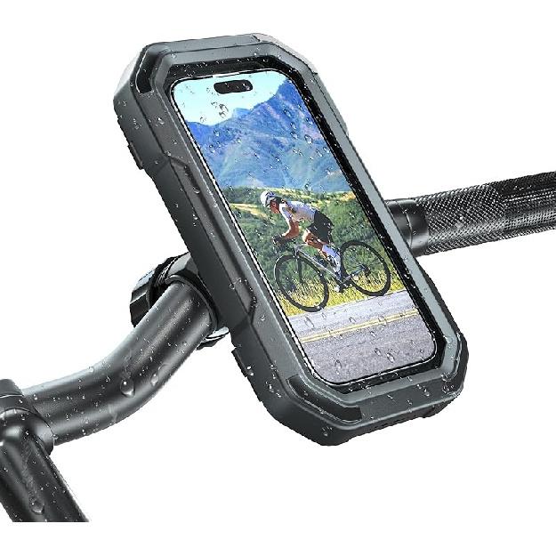 KDD Waterproof Bike Phone Holder - 360 Rotation Motorcycle Phone Mount, Fully Enclosed Touch Sensitive Design, Bicycle Phone Clamp Compatible With