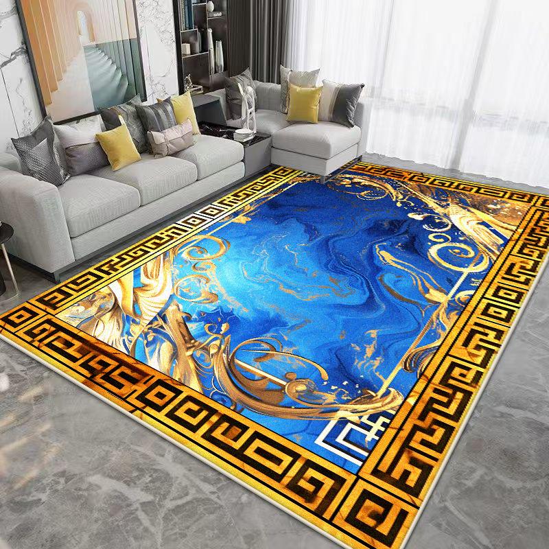 

Luxury Golden Border Large Living Room Carpet Soft Non-slip Coffee Table Mat Easy Clean Abstract Flannel Rug 60*90cm