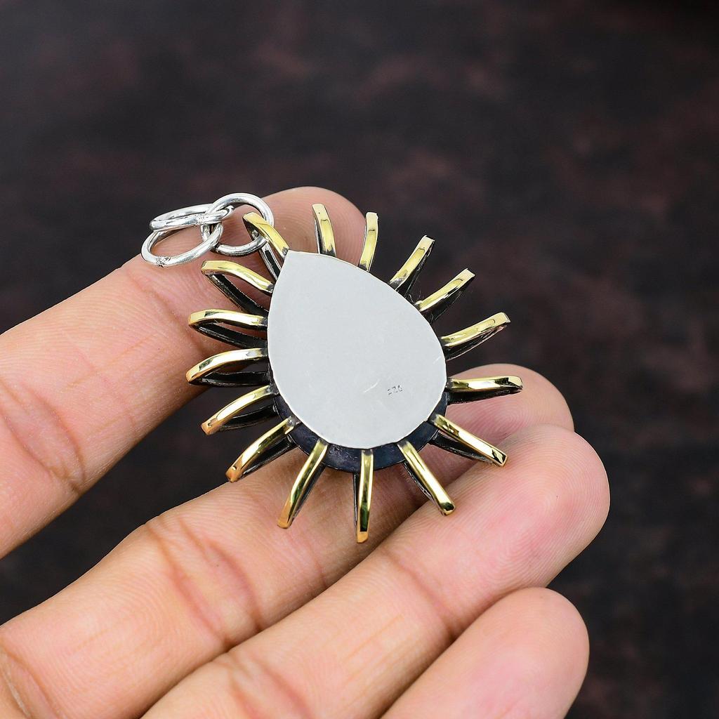 Seraphinite Pendant 925 Sterling Silver Pendant Gemstone Jewelry 18K Gold Plated Pendant Handmade Cage Jewelry Gift For Girl Amazing Pendant