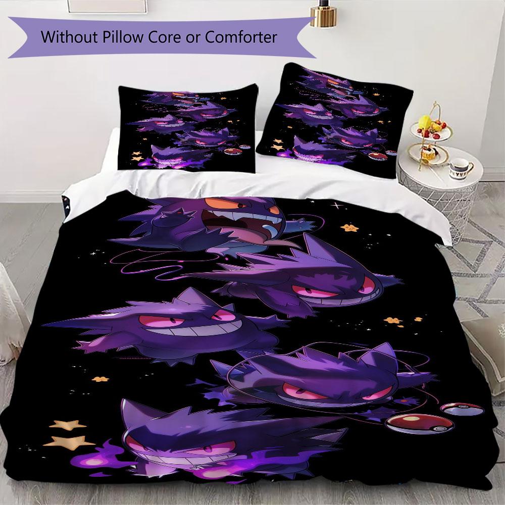 High Quality Gengar Pattern 3Pcs Duvet Cover Set Soft Microfiber Bed Set For Anime Lovers No Sheet No Comforter