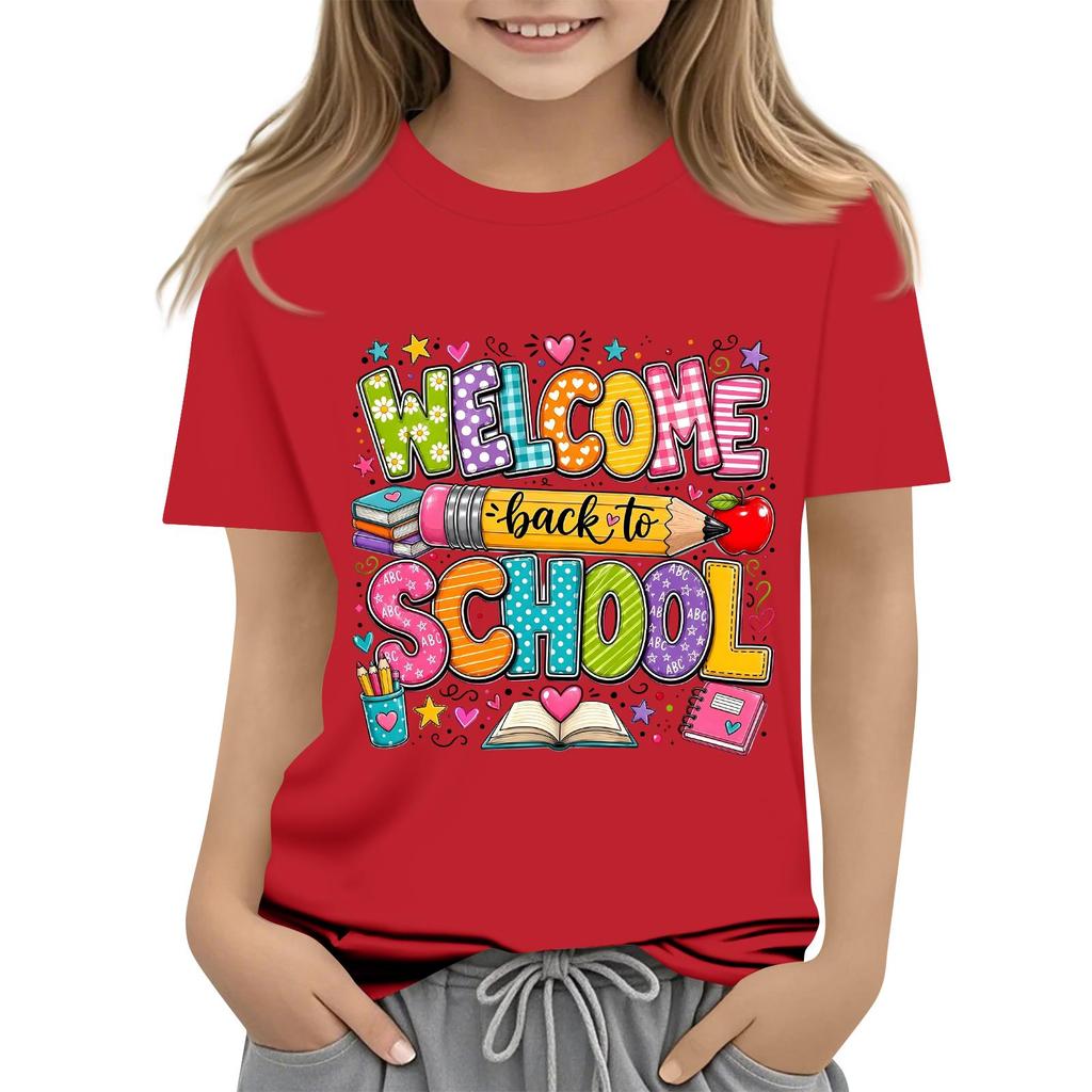 Children's Casual and Fashionable Round-Neck Printed Short-Sleeve Top for Back-to-School