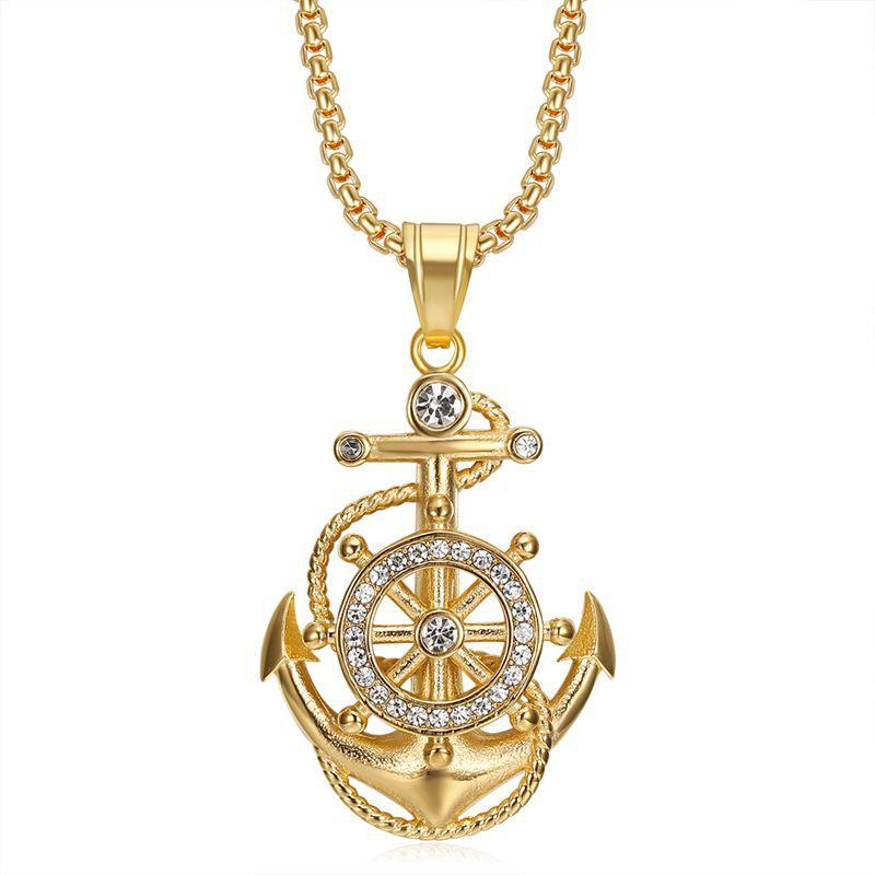 European and American Jewelry, Vacuum Gold-plated Rhinestone Anchor Pendant Necklace 2026 60CM