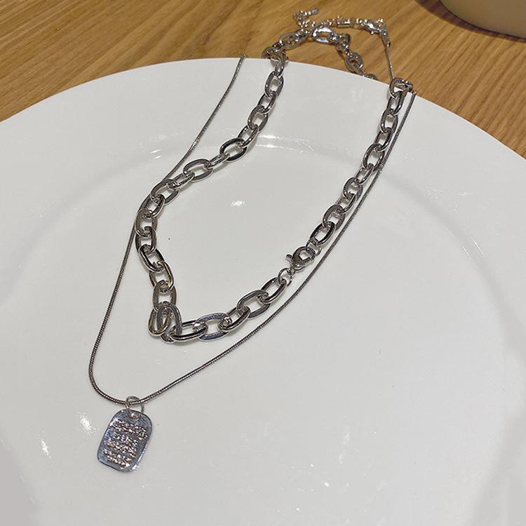 

Двухслойная цепочка, квадратная брендовая цепочка на ключицу, хип-хоп, крутое колье Tide, женское колье 45.2cm (41.5cm) серебряный