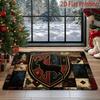 2D Flat Velvet Material Christmas New Year Home Holiday Decoration Non-Slip Mat, Reindeer Shield Retro Design Door Mat, Absorbent Non-Slip Bottom, Sui
