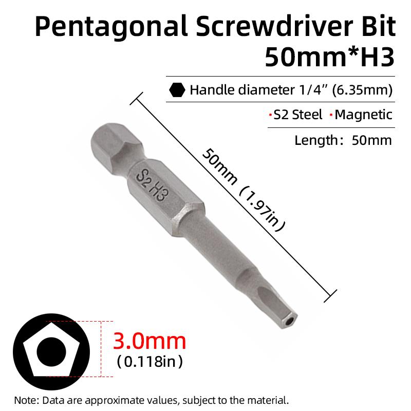 Magnetic Pentagonal Screwdriver Bit Set With Hole 1/4" Hex S2 Steel 50mm Security Torx Drill Bits Ratchet Wrench Hand Tools